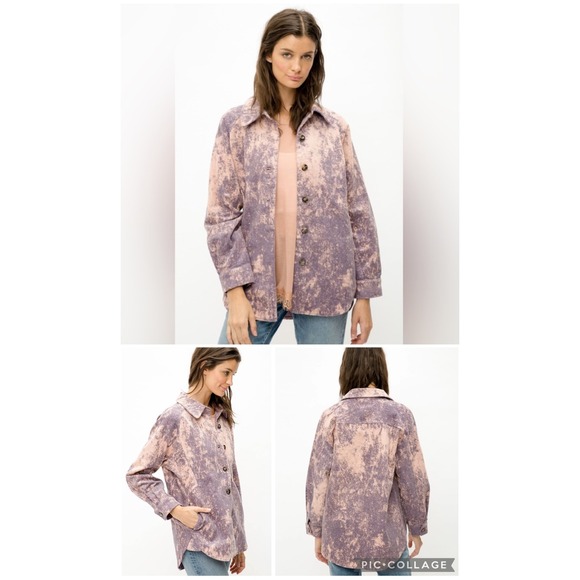 Mystree Tops - Mystree Shacket Corduroy Bleached Purple Pink Oversized Button Up Shirt Jacket M